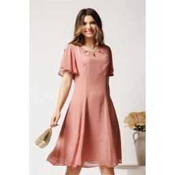 Rochie midi roz din voal in clin cu fir lurex si decupaje la decolteu