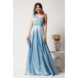 Rochie lunga bleu din tafta in clos cu strasuri la bust- Moze