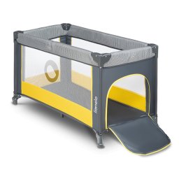 Lionelo - Patut pliant cu un nivel Stefi, Cu intrare laterala cu fermoar, 2 roti, 120x60 cm, Conform cu standardul european de securitate EN 716, Yellow Lemon