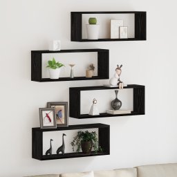 Set de 4 rafturi - Stejar negru - 60x15x23 cm - Fabricat din lemn compus GartenMobel Dekor