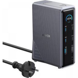 DOCKING Station Anker Prime, porturi: USB Type-C x 4, USB 3.1 gen2 x 5, HDMI 4K @60Hz x 2, 1 x RJ-45 10 Gbps, PD 100W, conectare prin USB-C, retea 220V, display LED, negru, A83B63A1 (timbru verde 0.18 lei - 0194644201050