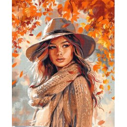 Set goblen cu diamante, cu sasiu, Femeie in adierea toamnei, 40x50 cm