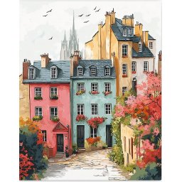 Set pictura pe numere, cu sasiu, Oras vechi colorat, 40x50 cm