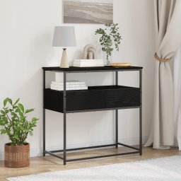 Masuta consola, stejar negru 75x40x75 cm lemn prelucrat si otel GartenMobel Dekor