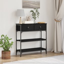 Masa consola, stejar negru, 72,5x25x75 cm lemn prelucrat & otel GartenMobel Dekor