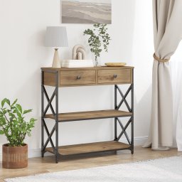Masa consola, stejar artizanal, 75x28x75 cm, lemn si otel GartenMobel Dekor