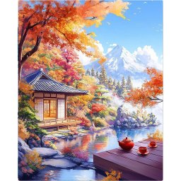 Set pictura pe numere, cu sasiu, Casa ceaiului langa lac, 40x50 cm