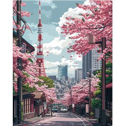Set pictura pe numere, cu sasiu, Drum de sakura in Tokyo, 40x50 cm