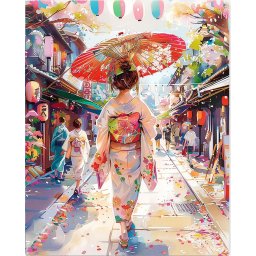 Set pictura pe numere, cu sasiu, Femeie in yukata, 40x50 cm