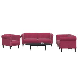 Set de canapea, 3 piese, rosu vin, catifea GartenMobel Dekor