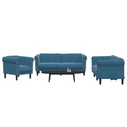 Set de canapele, 3 piese, albastru, catifea GartenMobel Dekor