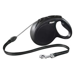 Lesa Flexi Classic, cu snur, marimea M, 8m/20 kg, Negru