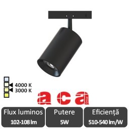 ACA Proiector șina magnetică slim THUBE 5W 3000/4000K Negru