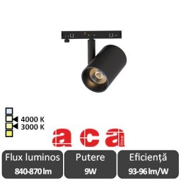 ACA Proiector șina magnetică slim TON 9W 3000/4000K Negru