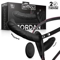 InToYou Jordan Double Vibrating Dildo Strap-on with Remote Black