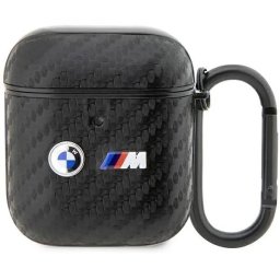 Husă Bmw Carbon Double Metal Logo pentru AirPods 1/2 – Negru