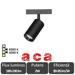 ACA Proiector șina magnetică slim THUBE 2W 3000/4000K Negru