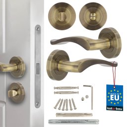 Mâner pentru ușă interior placă scurtă divizat cu rozetă pentru toaletă patină