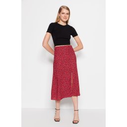 Trendyol Tile Slit Detailed Viscose Fabric Animal Patterned Midi Woven Skirt