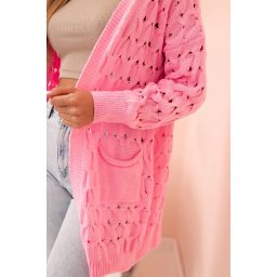 Kesi Włoski Women's openwork cardigan with pockets light pink