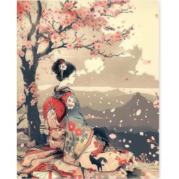 Set pictura pe numere, cu sasiu, Gheisa si sakura, 40x50 cm