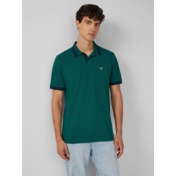 s.Oliver Tricou polo barbati cu imprimeu cu logo si detalii contraste, Verde inchis (SELECTATI MARIMEA: XL)