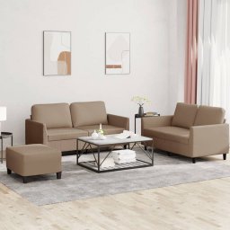 Set de canapele cu perne, 3 piese, cappuccino, piele ecologica GartenMobel Dekor