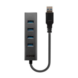 HUB extern Lindy LY-43324, Conectare prin USB 3.2, 4 Port USB 3.2, Negru, "LY-43324