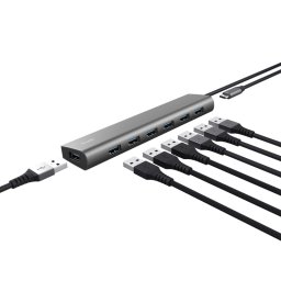 Hub extern Trust Halyx, Conectare prin USB 3.2, Porturi 7xUSB 3.2 Gen1, Gri "TR-24967