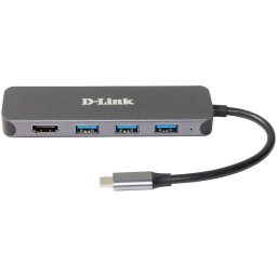 HUB extern D-Link DUB-2333, Porturi 3x SuperSpeed USB 3.0,1xUSB-C with data sync &amp, PD-60W, 1xHDMI 4k, Dual-Slot SD/microSD/SDHC/SDXC, Argintiu "DUB-2333