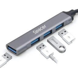 HUB extern SPACER SPHB-TYPEC-4U-01, Porturi USB:USB 3.0 x 1, USB 2.0 x 3, Conectare prin USB Type-C, Cablu 1m, Aluminiu, "SPHB-TYPEC-4U-01