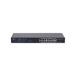 Switch Dahua PFS4218-16GT-130 cu 16 porturi gigabit PoE, 2 porturi gigabit, Negru