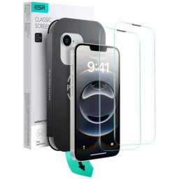 Set 2 Folii Protectie, Sticla Securizata, ESR, Transparent, pentru Apple iPhone 13/13 Pro/14/16e, Full Glue