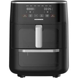 Friteuza dubla cu aer cald Heinner OvenFry Cook HAFO-M11BK1700, 1550-1850W, capacitate 11L, panou de comanda electronic, 10 programe presetate, timp maxim de preparare: 90 min, fereastra supraveghere si lumina interioara, Negru