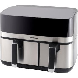 Friteuza dubla cu aer cald Heinner ProDual Fusion HAF-H9DB17BKS, 1700W, capacitate totala: 8.6L, display digital, control touch, control individual, 8 programe, functii SYNC&MATCH,Argintie