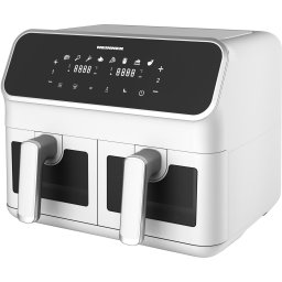 Friteuza dubla cu aer cald Heinner DualFry Supreme HAF-H8DB17WH, 1700W, capacitate totala: 8L, display digital, control touch, control individual, 8 programe, functii SYNC & MATCH, ferestre supraveghere, Alb