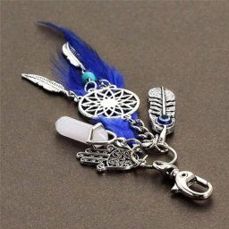 Breloc dreamcatcher cu pene albastre