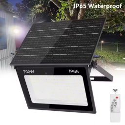 Proiector cu panou solar integrat 200W, 320x210x52mm, 1900lm, IP65, 6500K