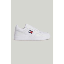 Tommy Hilfiger Men's Brand Logo Leather Top Rubber Outsole White Sneakers Suitable for Casual Use