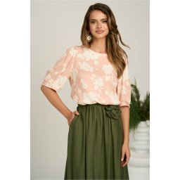 Bluza roz cu flori din viscoza cu croi drept
