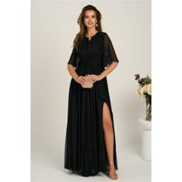 Rochie DY Fashion lunga neagra din voal in clos cu crapatura pe picior