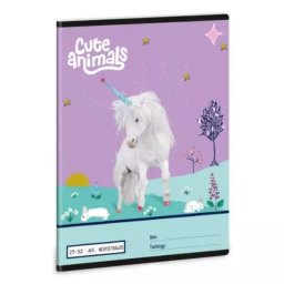 Animale Drăguțe: Caiet cu pătrățele model unicorn, A5