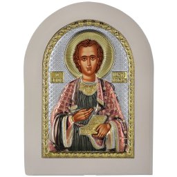 Icoana Sf Pantelimon Argint 20x26 cm Color Rama Alba