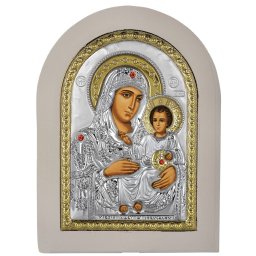 Icoana Maicii Domnului Ierusalim Argint 10x14cm Rama Alba