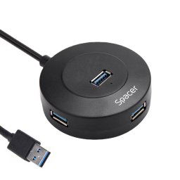 HUB extern SPACER, porturi USB:USB 3.0 X 1, USB 2.0 x 3, conectare prin USB 3.0, cablu 1m,Plastic ABS, Negru, (timbru verde 0.8 lei), "SPHB-USB-4U-02