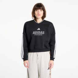 Hanorac adidas W Tiro Cut 3 Stripes Fleece Sweatshirt Black/ White