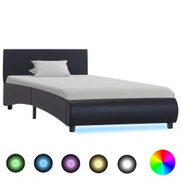 Cadru de pat cu LED-uri, negru, 100 x 200 cm, piele ecologica GartenMobel Dekor