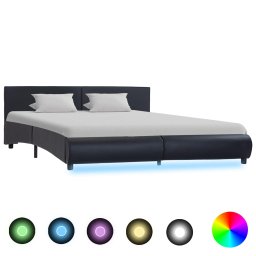 Cadru de pat cu LED, negru, 160 x 200 cm, piele ecologica GartenMobel Dekor