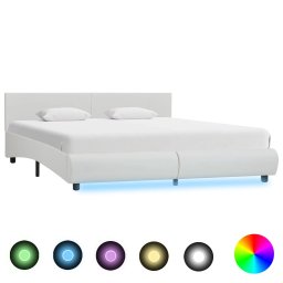 Cadru de pat cu LED, alb, 160 x 200 cm, piele ecologica GartenMobel Dekor