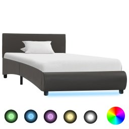 Cadru de pat cu LED, gri, 90 x 200 cm, piele ecologica GartenMobel Dekor